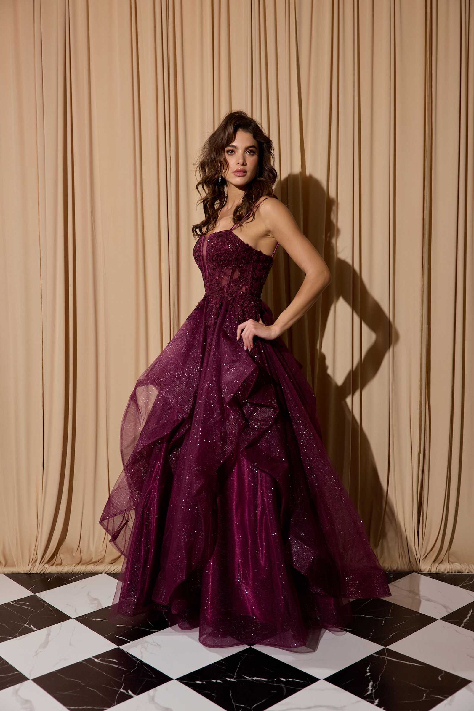 Eureka EK157 Long A-Line Glitter Tulle Ball Gown Ruffle Skirt