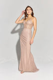 Eureka EK161 Fitted Embellished Fishnet Gown Sweep train