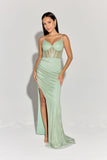 Eureka EK161 Fitted Embellished Fishnet Gown Sweep train