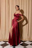 Eureka EK176 Cold Shoulder Satin Evening Gown with Pockets