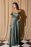 Eureka EK176 Cold Shoulder Satin Evening Gown with Pockets