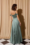 Eureka EK176 Cold Shoulder Satin Evening Gown with Pockets