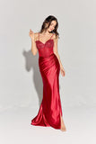 Eureka EK183 Strapless Beaded Boned Bodice Silk Satin Gown Open Slit