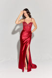 Eureka EK183 Strapless Beaded Boned Bodice Silk Satin Gown Open Slit