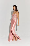 Eureka EK183 Strapless Beaded Boned Bodice Silk Satin Gown Open Slit
