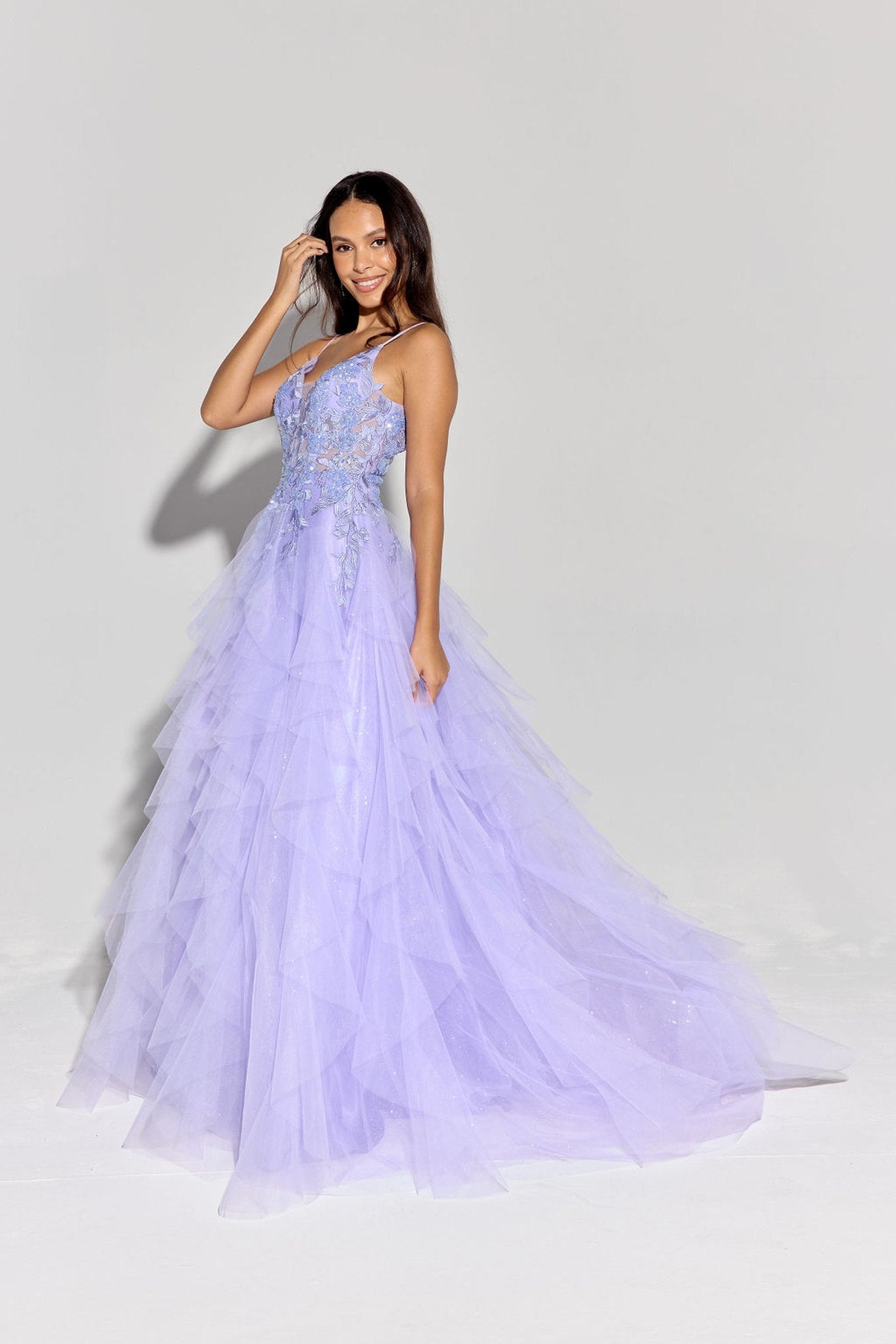 Eureka EK188 Glitter Mesh Ruffle A-Line Ball Gown