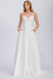 Eureka EK190 A-Line Bridal Satin Gown V-Neckline With Pockets