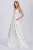 Eureka EK190 A-Line Bridal Satin Gown V-Neckline With Pockets