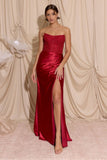 Eureka EK193 Long Strapless Fitted Gown Lace Corset Top Satin Slit