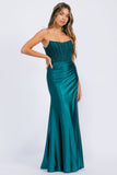 Eureka EK193 Long Strapless Fitted Gown Lace Corset Top Satin Slit