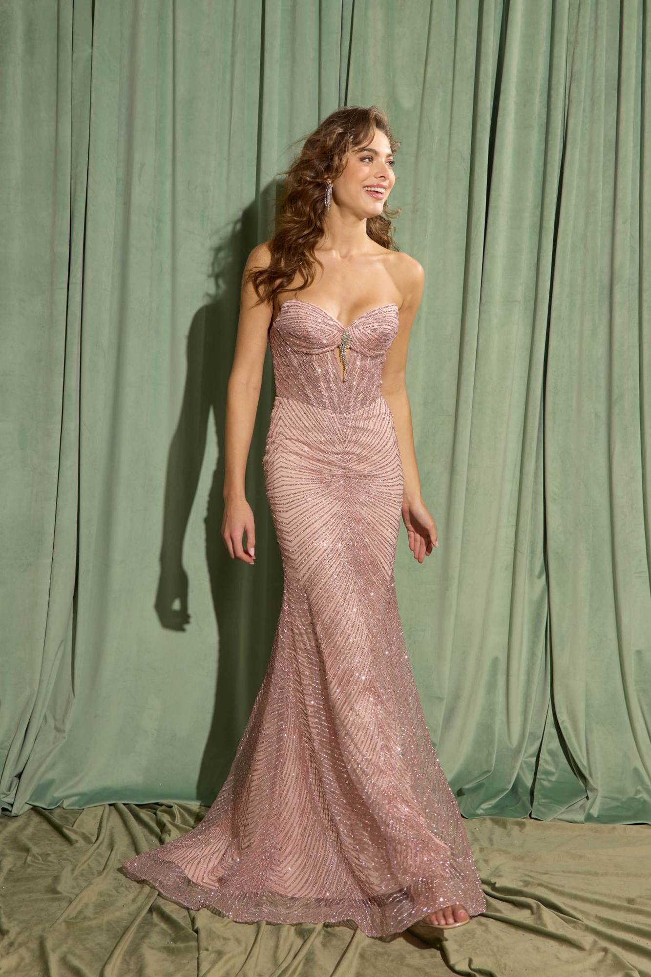 Eureka EK195 Strapless Shimmer Glitter Fitted Evening Gown