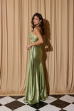 Eureka EK199 Adjustable Strap Fitted Stretch Satin Dress with Side Sash