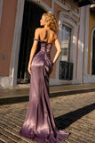 Nox Anabel F1381 Long One Shoulder Pleated Satin Evening Gown