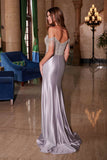 Nox Anabel F1568 Satin Beaded Off-Shoulder Boned Waistline Dress