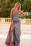 Nox Anabel F1573 Strapless Satin Sequin Applique Draped Dress