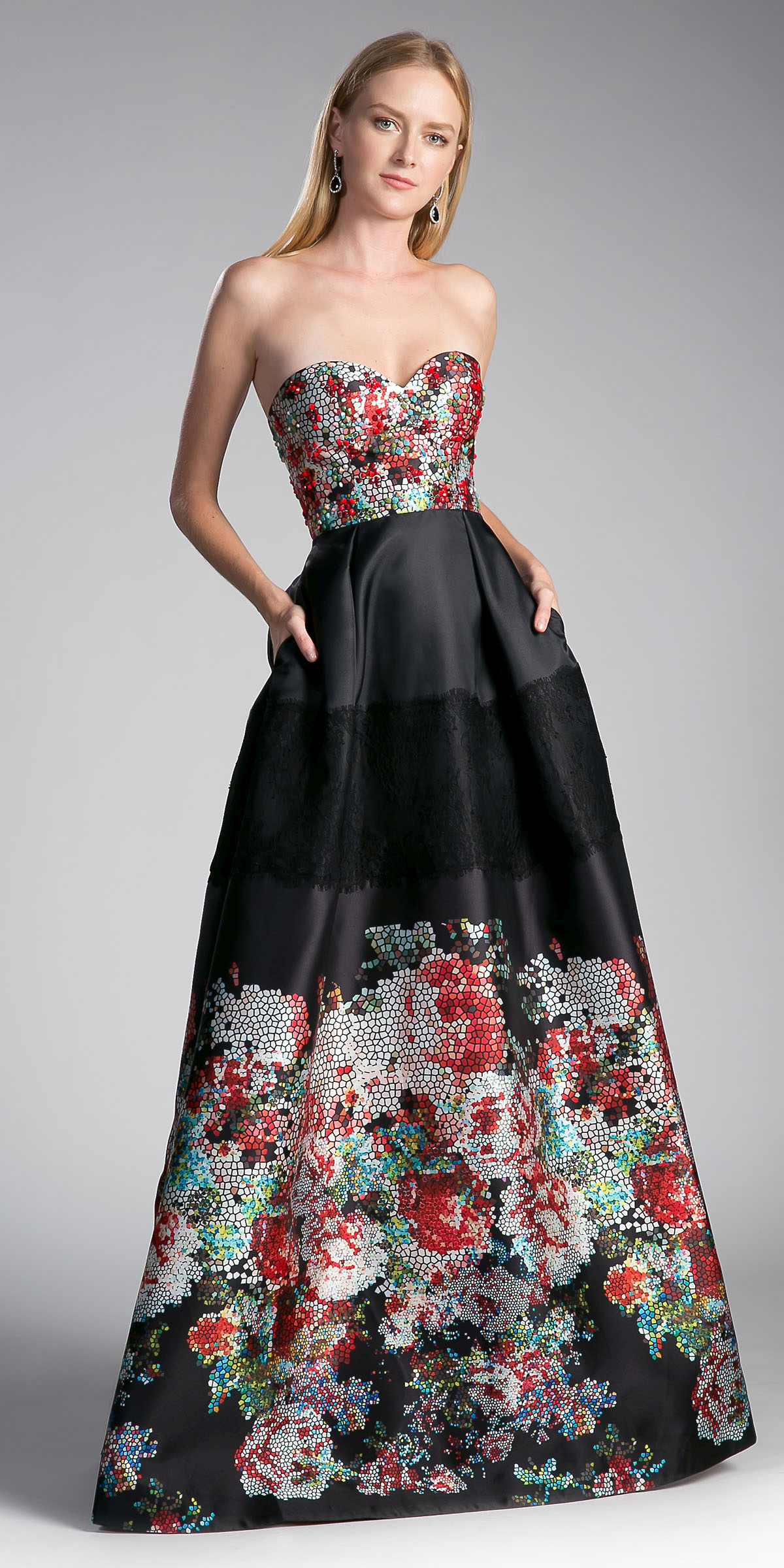 CLEARANCE - Andrea & Leo G1031 Print Strapless Sweetheart Gown