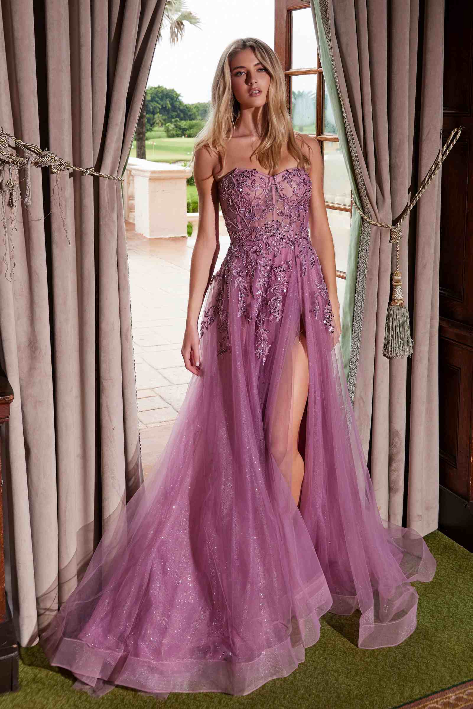Nox Anabel G1371 Long A-Line Tulle Dress With A Sweetheart Top Sequin Applique
