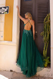 Nox Anabel G1405 Long A-Line Glitter Tulle Square Neck Open Back Ball Gown