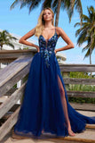 Nox Anabel G1649 Lace-Up Deep V-Neck A-line Dress with Sequin Applique