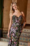 Nox Anabel G1654 Strapless V-Neck Floral Sequin Applique Dress