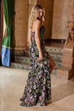 Nox Anabel G1654 Strapless V-Neck Floral Sequin Applique Dress