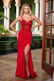 Nox Anabel H1667 Satin Sweetheart Beaded Applique Dress with Slit