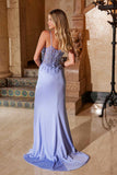 Nox Anabel H1670 Glitter Satin Floral Embroidered Dress with Slit