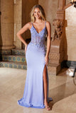Nox Anabel H1683 Satin Strappy Back V-neck Long Dress