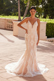 Nox Anabel H494 Spaghetti Strap V-Neckline Long Lace Wedding Gown