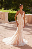 Nox Anabel H494 Spaghetti Strap V-Neckline Long Lace Wedding Gown