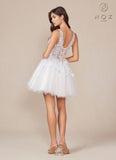 Nox Anabel H846W Short Glitter Sequin Applique White A-Line Dress