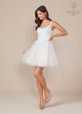 Nox Anabel H846W Short Glitter Sequin Applique White A-Line Dress