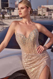 Ladivine J4055 Dress Strapless Sequin Fitted Corset Prom Gown