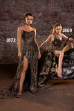 Ladivine J872 Long Strapless Glitter Embellished Leg Slit Evening Gown
