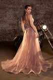 Ladivine J869 Long Fitted Tulle One Shoulder Strap Illusion Neck Gown