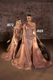 Ladivine J872 Long Strapless Glitter Embellished Leg Slit Evening Gown