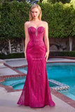 Ladivine J871 Long Sultry Fitted Strapless Embellished Gown - MAGENTA