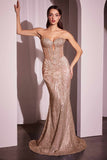 Ladivine J871 Long Sultry Fitted Strapless Embellished Gown
