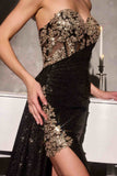 Ladivine J875 Fitted Strapless Sparkle and Lace Dress