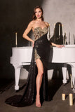 Ladivine J875 Fitted Strapless Sparkle and Lace Dress