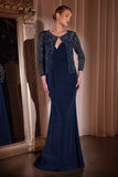 Ladivine J881 Long Fit and Flare Crepe Gown With Removable Jacket