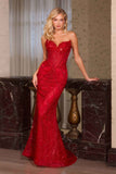 CLEARANCE - Ladivine J888 Long Strapless Fitted Sweetheart Sequin Bodice Gown (Size 12)