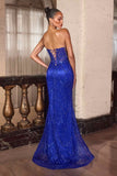 Ladivine J888 Long Strapless Fitted Sweetheart Sequin Bodice Gown