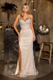 Ladivine J890 Geometric Glitter Motif Sheer Tulle Overlay Sparkling Gown