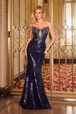 Ladivine J894 Deep Illusion Neckline Shimmering Sequin Mermaid Dress