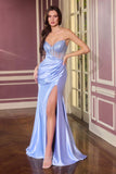 Ladivine J899 Sleek Fitted Gown Strapless Luxe Satin With Leg Slit