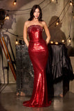 Ladivine J907 Shimmering Bead and Sequin Sweetheart Fitted Gown