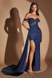 Ladivine J914 Off the Shoulder Fitted Side Sash Sweetheart Gown