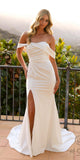Nox Anabel JE1007 Long Fitted Off Shoulder White Slit Gown