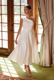Nox Anabel JE931 One Shoulder Satin Tea Length Gown